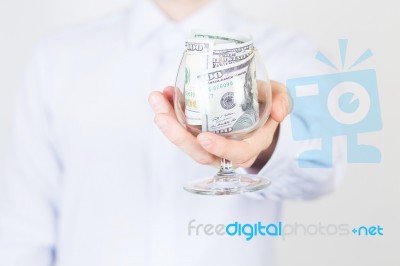 Businessman With Dollars Stock Photo