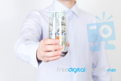 Businessman With Dollars Stock Photo