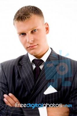 Businessman With Folded Hands Stock Photo