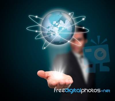 Businessman With Global Network Stock Photo