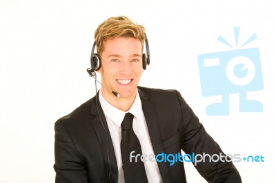 Businessman With Headset Stock Photo