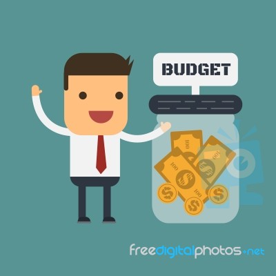 Businessman With His Budget,  Cartoon Concept Abstract Bus Stock Image