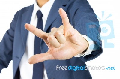 Businessman With I Love You Sign Hand Gesture Stock Photo