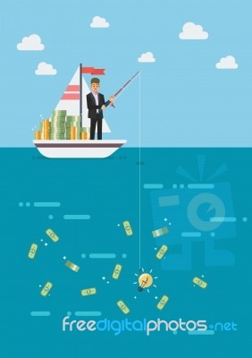 Businessman With Idea Fishing Money Stock Image