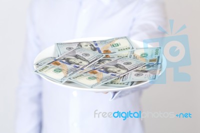 Businessman With Money Lunch Stock Photo