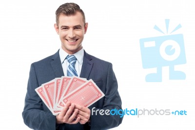 Businessman With Play Cards Stock Photo