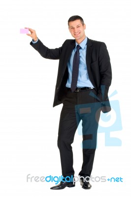 Businessman With Post It Stock Photo