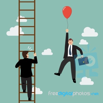 Businessman With Red Balloon Fly Pass Businessman Climbing The L… Stock Image