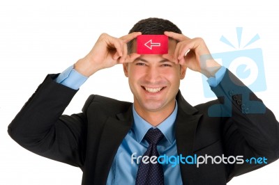 Businessman With Red Card Stock Photo