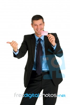 Businessman With Red Card Stock Photo