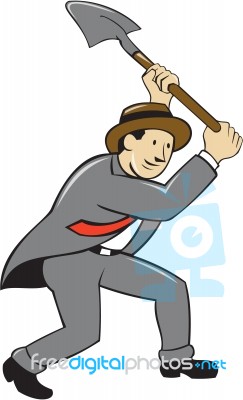 Businessman With Shovel Digging Cartoon Stock Image