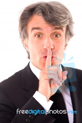 Businessman With Silence Symbol Stock Photo