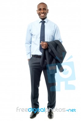 Businessman With Suit On His Hand Stock Photo