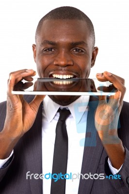 Businessman With Tablet Pc Stock Photo