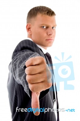 Businessman With Thumbs Down Stock Photo