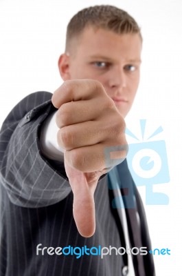 Businessman With Thumbs Down Stock Photo