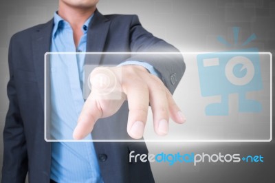 Businessman With Touchscreen Stock Photo