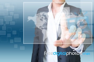 Businessman With Touchscreen Technology Stock Photo