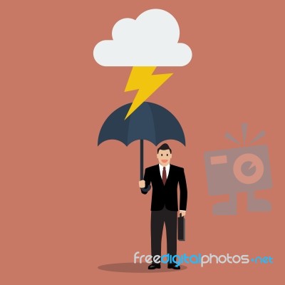 Businessman With Umbrella Protect From Thunder Stock Image