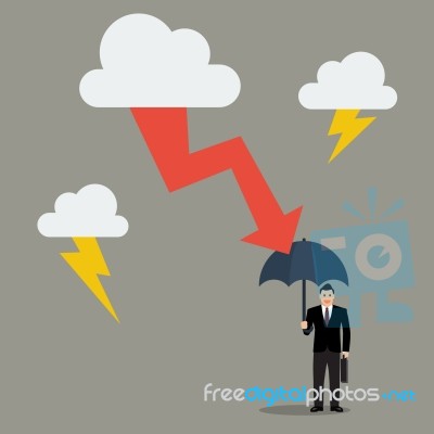 Businessman With Umbrella Protect From Thunderstorm Stock Image