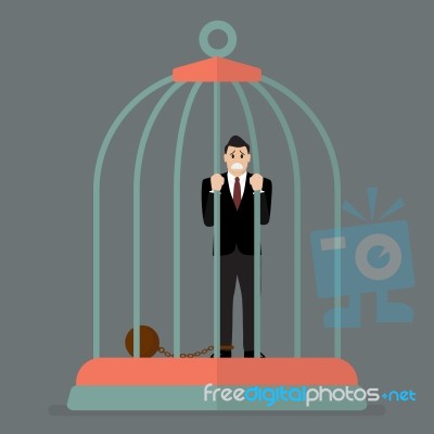 Businessman With Weight In Bird Cage Stock Image