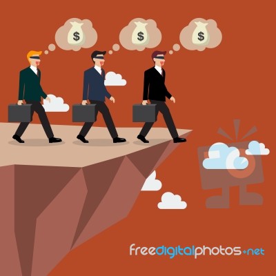 Businessmans Walk Straight Into The Abyss Stock Image