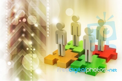 Businessmen Are Standing On Different Colored Puzzle Pieces Stock Image