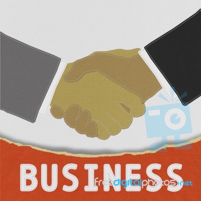 Businessmen Shaking Hands With Stitch Style On Fabric Background… Stock Image