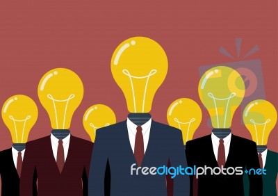 Businessmen With A Light Bulb Head Stock Image