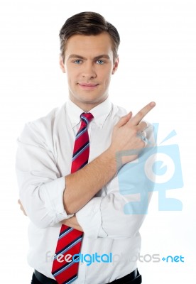 Businessperson Pointing Away From Camera Stock Photo