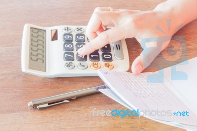 Businesswoman Calculated Account Balance Stock Photo