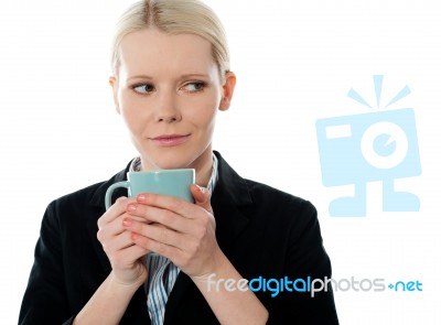 Businesswoman Drinking Coffee Stock Photo