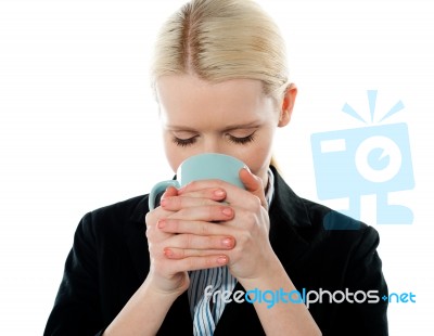 Businesswoman Drinking Coffee Stock Photo