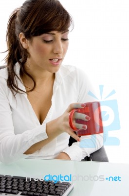 Businesswoman Drinking Coffee Stock Photo