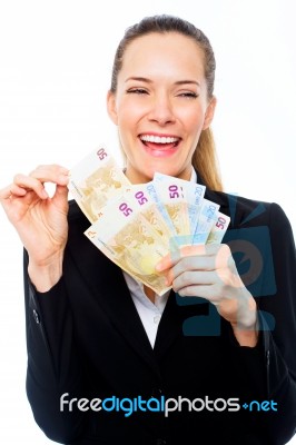 Businesswoman Holding Banknotes Stock Photo