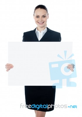 Businesswoman Holding Blank Board Stock Photo