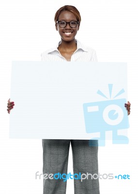 Businesswoman Holding Board Stock Photo