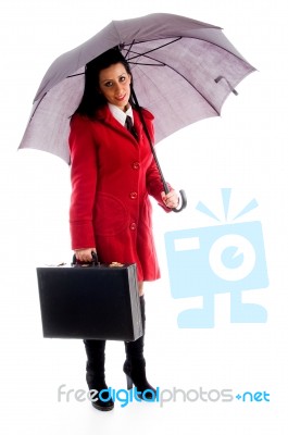 Businesswoman Holding Briefcase Stock Photo