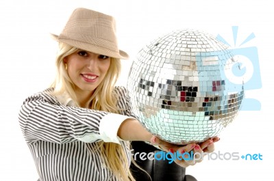 Businesswoman Holding Disco Ball Stock Photo