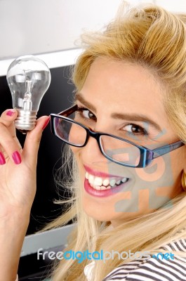 Businesswoman Holding idea Bulb Stock Photo