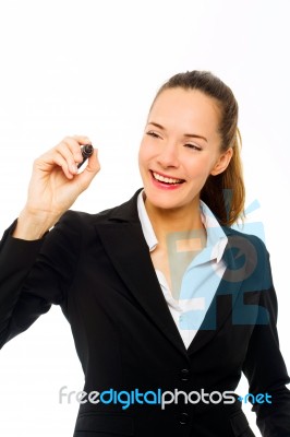 Businesswoman Holding Pen Stock Photo