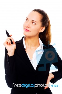 Businesswoman Holding Pen Stock Photo