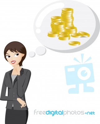 Businesswoman Is Thinking About Bonus Money Stock Image