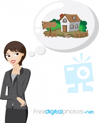 Businesswoman Is Thinking To Buy A House Stock Image