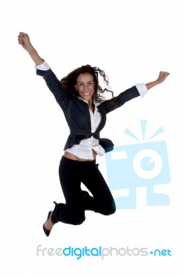 Businesswoman Jumping Stock Photo