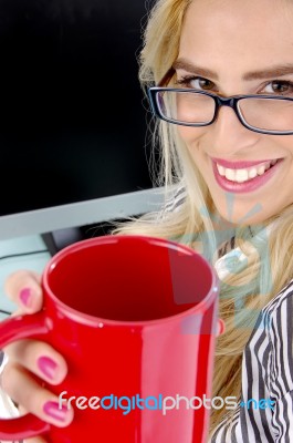 businesswoman Offering Coffee Stock Photo