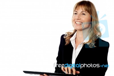 Businesswoman Operating Keyboard Stock Photo