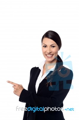 Businesswoman Pointing Copysoace, Isolated On White Stock Photo