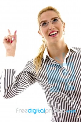 Businesswoman Pointing Up Stock Photo