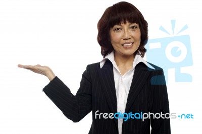 Businesswoman Presenting Copy Space Stock Photo